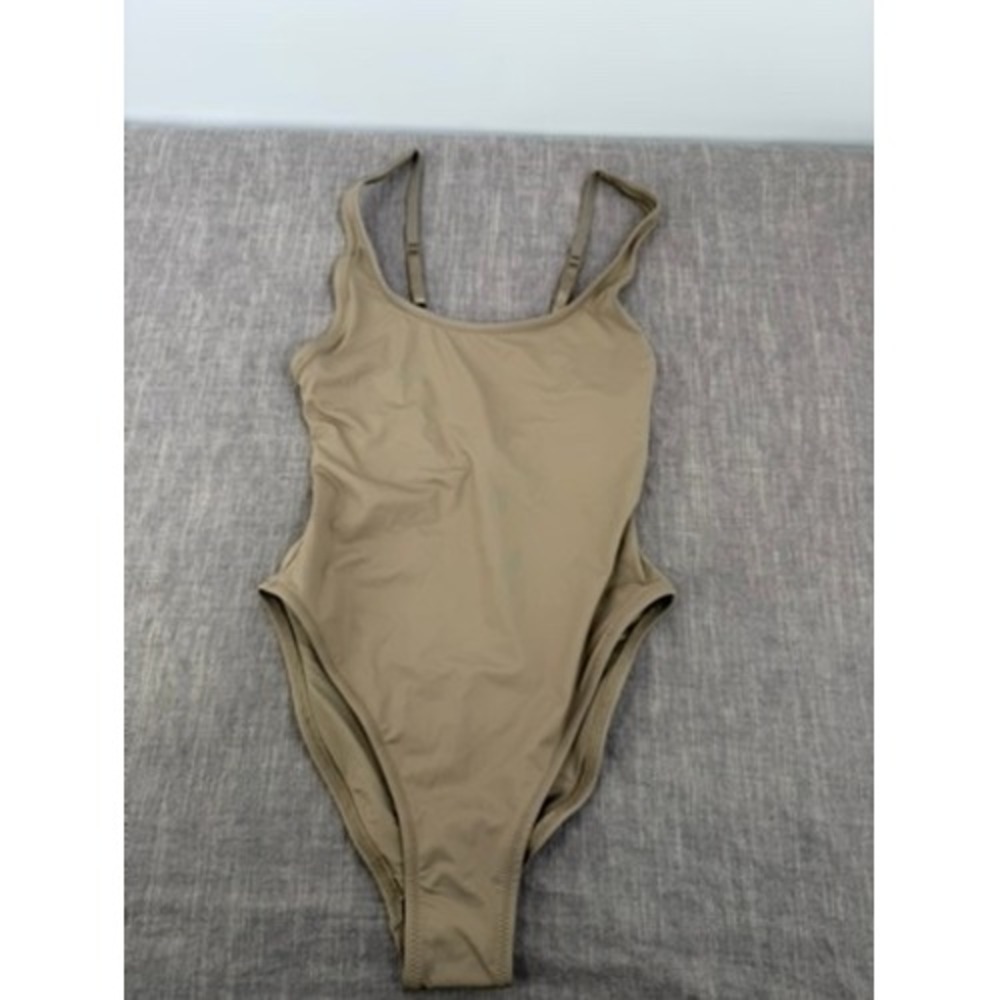 Skims Recycled Swim Scoop Neck One Piece Swimsuit Desert Tan Size S Small NWT